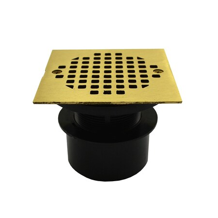 Jones Stephens 3in ABS Inside Pipe Fit Adj General Purpose Drain with 4-1/4in Square Polished Brass Strainer D53303